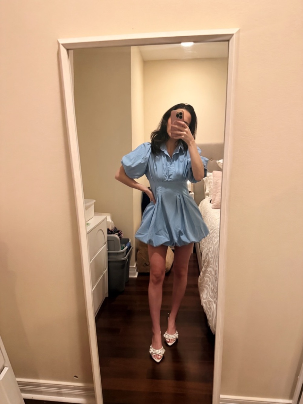 Anthropologie Maeve Light Blue Puff-Sleeve Mini Dress